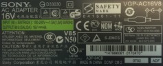 Блок питания Sony VGP-AC16V8 (16V, 4A) ADP-64CB 2PIN 147886061 (6.4*4.4) (041501-11) Оригинальный (зарядка для ноутбука)