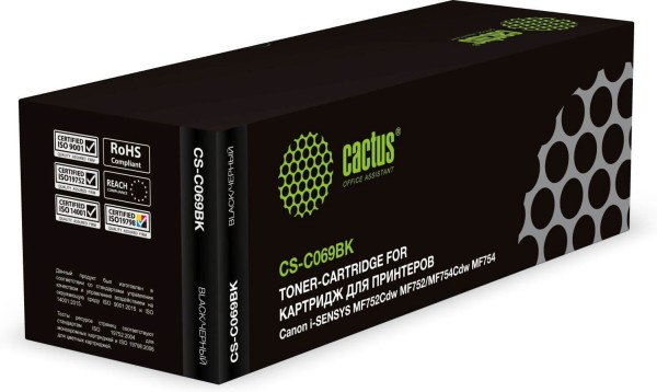Картридж Cactus 069Bk (CS-C069BK) Black для Canon i-Sensys MF752Cdw/ MF754Cdw, чёрный, 1900 стр.