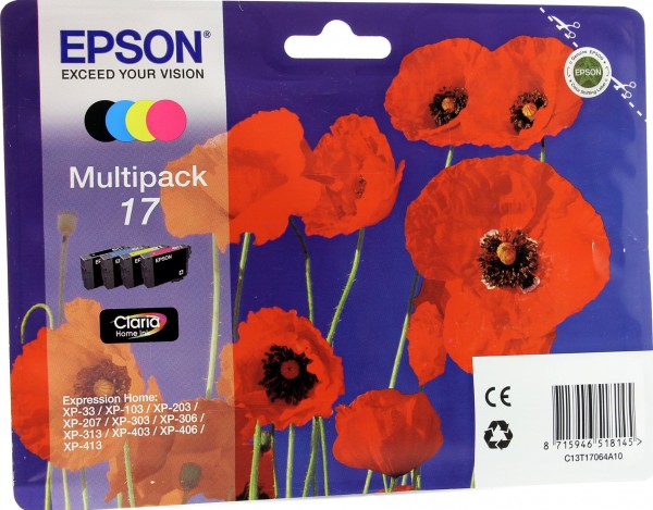 C13T17064A10 Картридж Epson T1706 для XP-33/103/203/207/303/306/406 (4 Картриджа CMYK) HAV3-P (Claria Home 17) (cons ink)