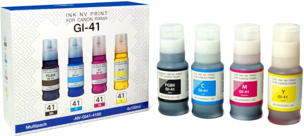 Набор чернил NV Print GI-41 (NV-GI41-4100) CMYK для Canon Pixma G1420/ G2420/ G2460/ G3420/ G3460, многоцветный, 4х100мл