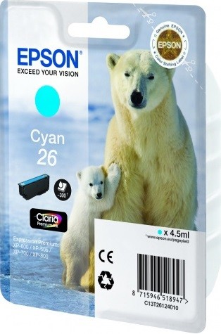 C13T26124010 / C13T26124012 Картридж Epson 26 C для Expression Premium XP-600, 605, 700, 800 (голубой) (cons ink)