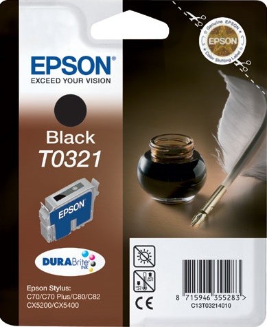 Картридж Epson C13T03214010 T0321 в технологической упаковке 16ml черный 870 копий