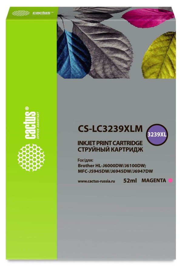 Картридж Cactus LC3239XLM (CS-LC3239XLM) Magenta для Brother HL-J6000DW/ HL-J6100DW/ MFC-J5945DW/ MFC-J6945DW/ MFC-J6947DW, пурпурный, увеличенный, 52 мл