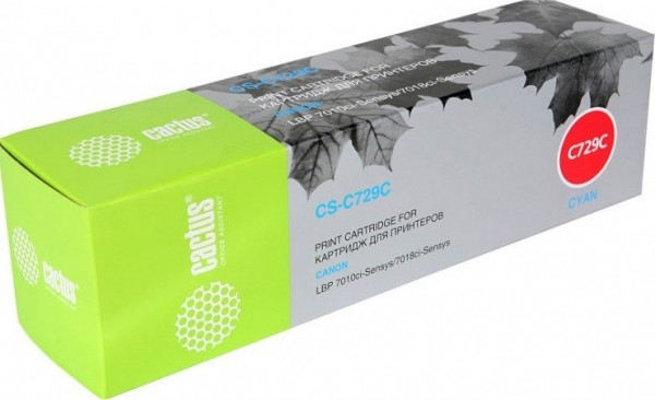 Картридж Cactus 729C (CS-C729C) для принтеров Canon i-SENSYS LBP-7010C/ LBP-7018C голубой 1000 страниц
