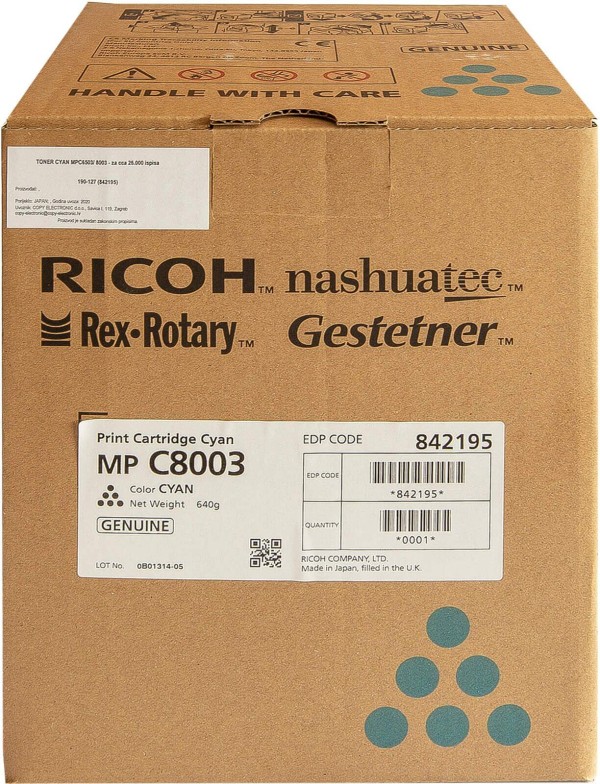 Картридж Ricoh MPC8003 (842195) оригинальный для Ricoh Aficio MP C6503/ C8003SP, голубой 26000 стр.