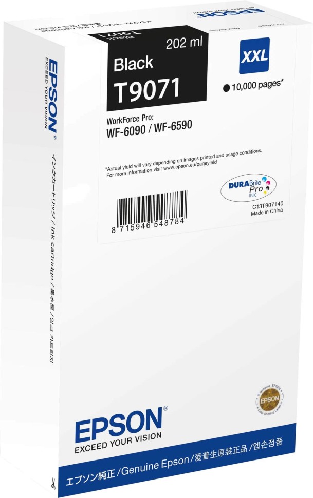 Картридж Epson C13T907140 (T9071 Black) XXL оригинальный для Epson WorkForce Pro WF-6090/ WF-6590, чёрный, 10000 стр., 202ml