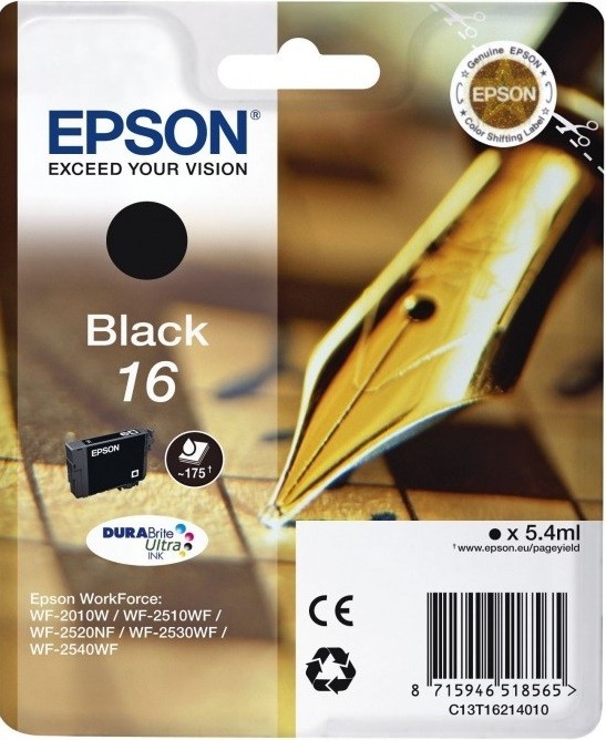 EPSON C13T16214010 / C13T16214012 (16 Black) картридж оригинальный для Epson WorkForce WF-2010W, чёрный