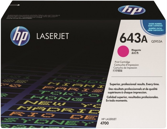 Картридж HP Q5953A (643A) оригинальный для принтера HP Color LaserJet 4700/ 4700n/ 4700dn/ 4700dtn/ 4730/ 4730x/ 4730xs/ 4730xm magenta, 10000 страниц