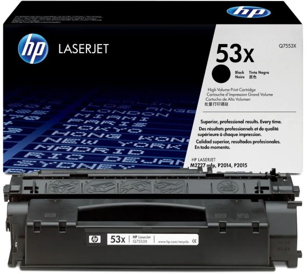 Картридж HP Q7553X (53X) оригинальный для HP LaserJet P2011/ P2012/ P2013/ P2014/ P2015/ M2727, чёрный, увеличенный, 7000 страниц