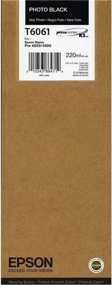 T6061/ C13T606100 (photo black) Картридж Epson оригинальный для Stylus PRO 4800/ 4880, чёрный фото, 220ml