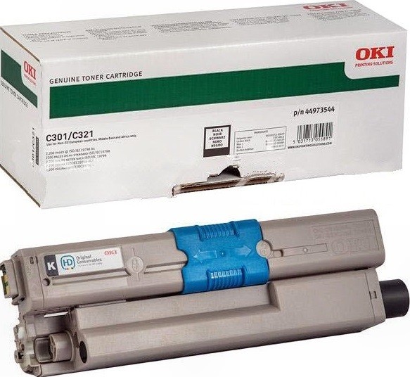 Картридж OKI (44973544/44973536) оригинальный для принтера OKI C301/ C321/ MC332/ MC342, чёрный, 2200 стр.