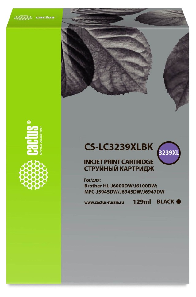 Картридж Cactus LC3239XLBK (CS-LC3239XLBK) Black для Brother HL-J6000DW/ HL-J6100DW/ MFC-J5945DW/ MFC-J6945DW/ MFC-J6947DW, чёрный, увеличенный, 129 мл