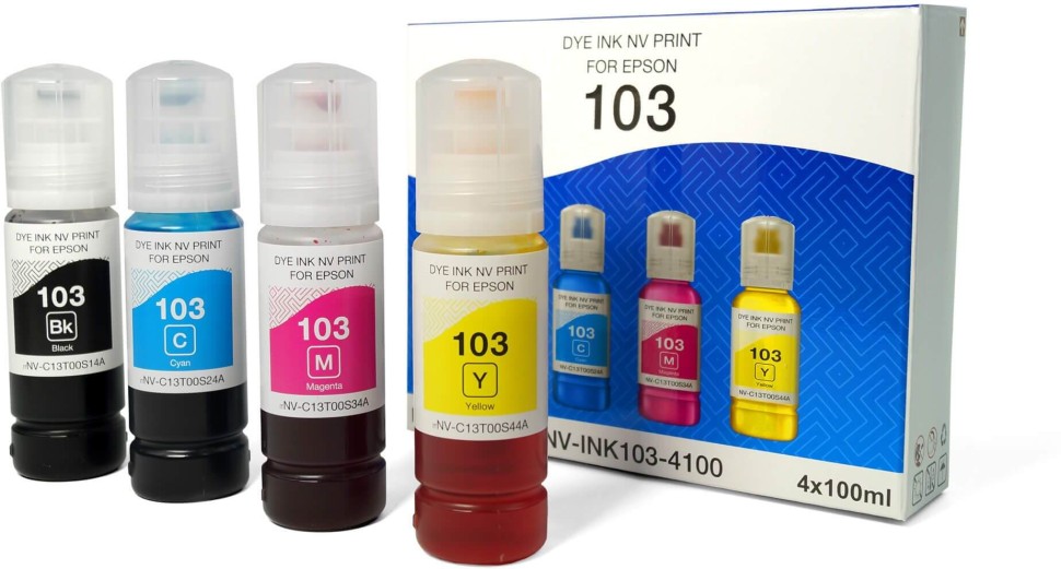 Набор чернил NV Print №103 (NV-INK103-4100) CMYK для Epson L1110/ L1250/ L3101/ L5190, многоцветный, 4х100мл