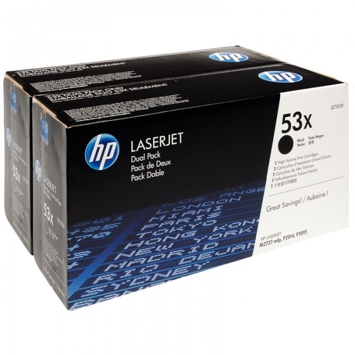Картридж HP Q7553XD (53X) оригинальный для принтера HP LaserJet P2011/ P2012/ P2013/ P2014/ P2015/ M2727 black, двойная упаковка 2*7000 страниц