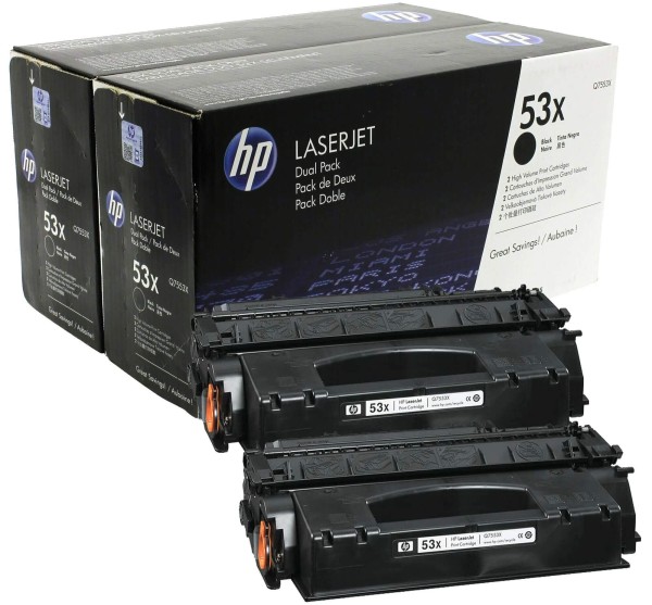 Картридж HP Q7553XD (53X) оригинальный для HP LaserJet P2011/ P2012/ P2013/ P2014/ P2015/ M2727, чёрный, увеличенный, двойная упаковка, 2*7000 страниц