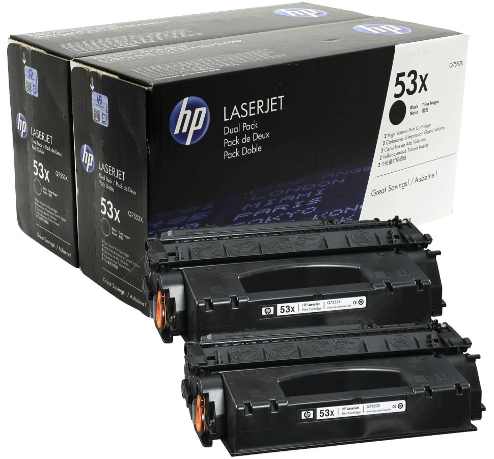 Картридж HP Q7553XD (53X) оригинальный для HP LaserJet P2011/ P2012/ P2013/ P2014/ P2015/ M2727, чёрный, увеличенный, двойная упаковка, 2*7000 страниц