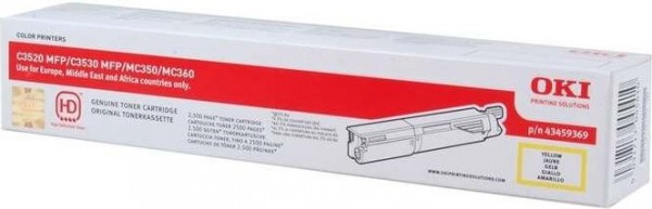 Картридж OKI (43459373/43459369) оригинальный для принтера OKI MC350/ MC360/ C3520/ C3530, желтый, 2500 стр.