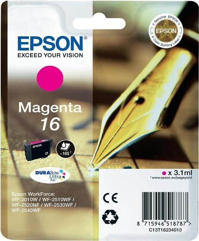 EPSON C13T16234010 / C13T16234012 (16 Magenta) картридж оригинальный для Epson WorkForce WF-2010W, пурпурный