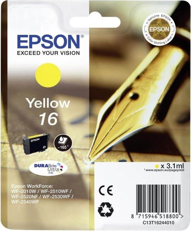 EPSON C13T16244010 / C13T16244012 (16 Yellow) картридж оригинальный для Epson WorkForce WF-2010W, жёлтый