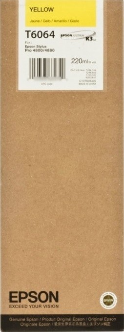 T6064/ C13T606400 (yellow) Картридж Epson оригинальный для Stylus Pro 4800/ 4880, жёлтый, 220ml