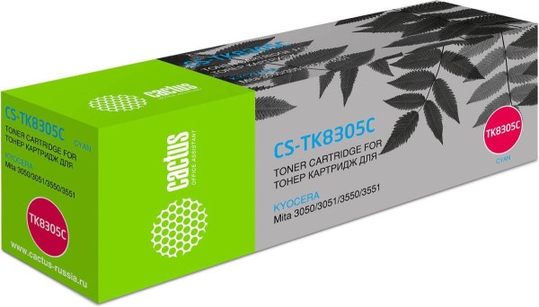 Картридж Cactus TK-8305C (CS-TK8305C) Cyan для Kyocera TASKalfa 3050/ 3051/ 3550/ 3551, голубой, 15000 стр.