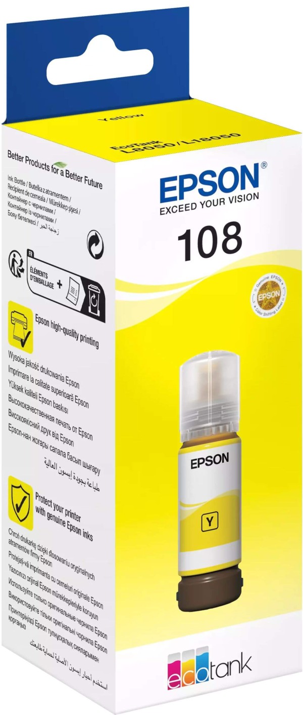 Чернила Epson C13T09C44A (108 Yellow) оригинальные для Epson EcoTank L8050/ L18050, жёлтый, 70мл