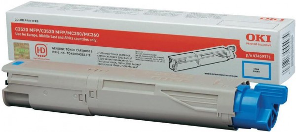 Картридж OKI (43459375/43459371) оригинальный для принтера OKI MC350/ MC360/ C3520/ C3530, голубой, 2500 стр.