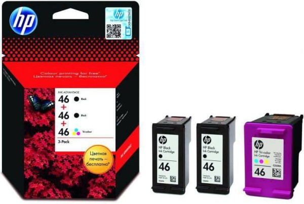 Набор оригинальных картриджей HP 46 (F6T40AE) для DJ 2520/ 2020, 2 черных & 1 цветной