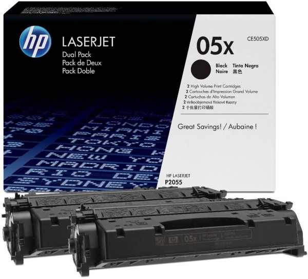 Картридж HP CE505XD (05X) оригинальный для HP LaserJet P2030/ P2035/ P2050/ P2055, чёрный, увеличенный, двойная упаковка, 2*6500 страниц
