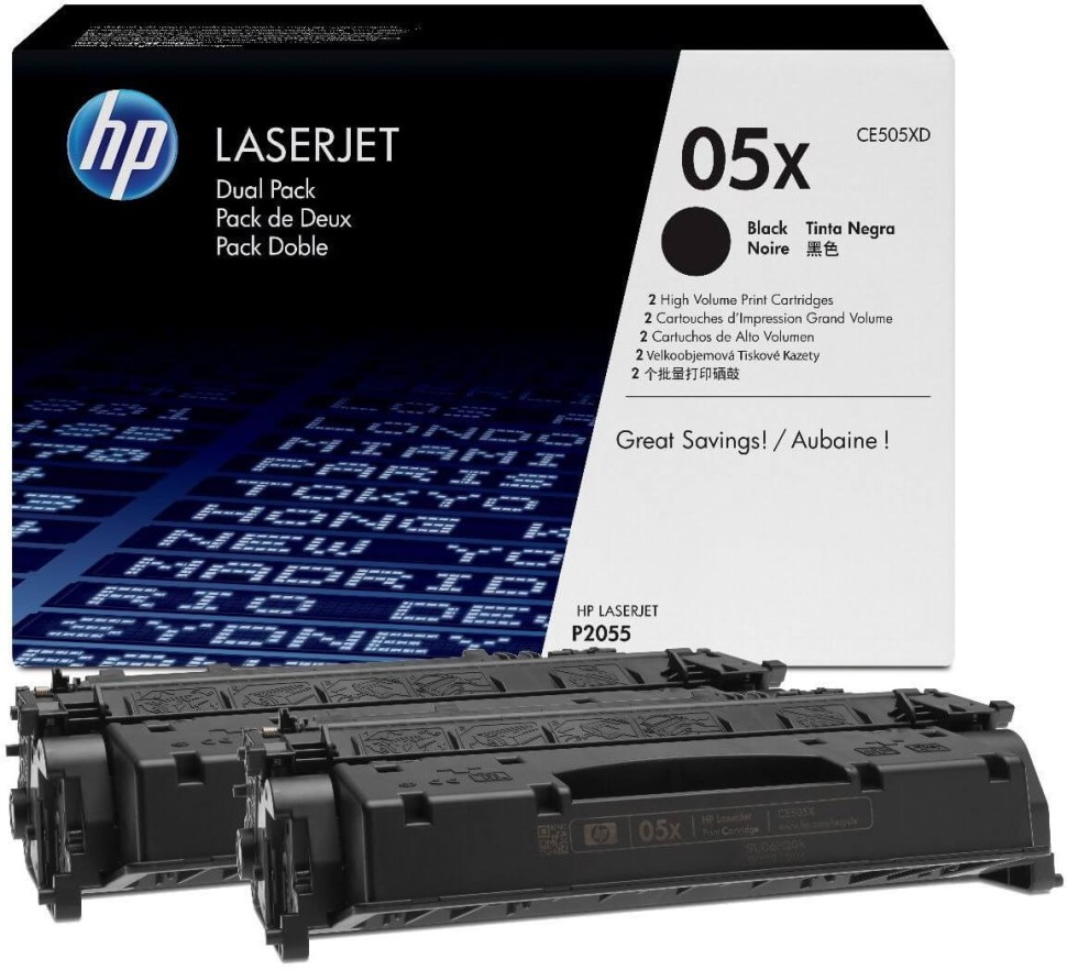 Картридж HP CE505XD (05X) оригинальный для HP LaserJet P2030/ P2035/ P2050/ P2055, чёрный, увеличенный, двойная упаковка, 2*6500 страниц