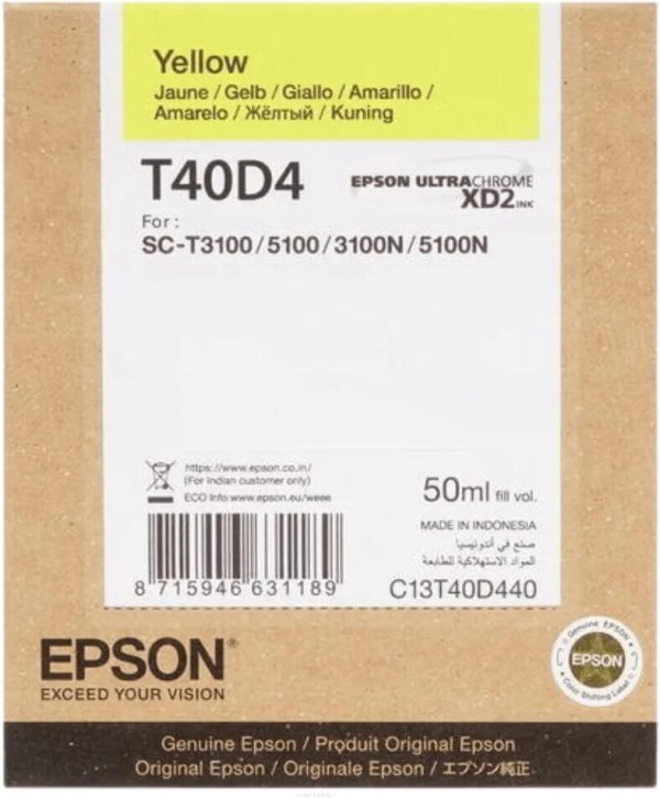 Картридж Epson C13T40D440 (T40D4) Yellow оригинальный для Epson SureColor SC-T3100/ SC-T5100, жёлтый, 50мл