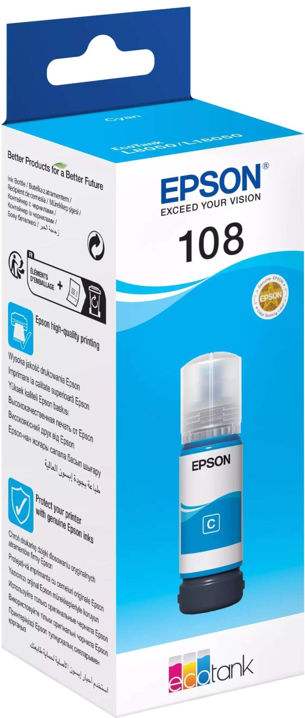 Чернила Epson C13T09C24A (108 Cyan) оригинальные для Epson EcoTank L8050/ L18050, голубой, 70мл