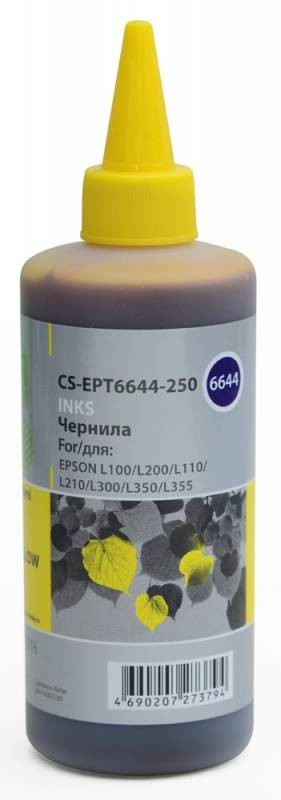 Чернила Cactus CS-EPT6644-250 для принтеров Epson L100/ L110/ L120/ L132/ L200/ L210/ L222/ L300/ L312/ L350/ L355/ L362/ L366/ L456/ L550/ L555/ L566/ L1300, желтый 250мл