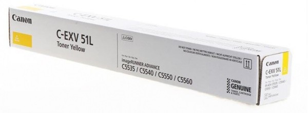 Тонер-картридж оригинальный Canon C-EXV51L 0487C002 для принтера Canon iR ADV C5535/ iR ADV C5535i/ iR ADV C5540i/ iR ADV C5550i/ iR ADV C5560i, Yellow (26 000 стр.)