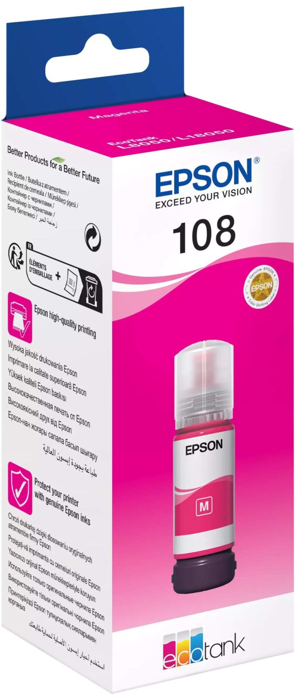 Чернила Epson C13T09C34A (108 Magenta) оригинальные для Epson EcoTank L8050/ L18050, пурпурный, 70мл