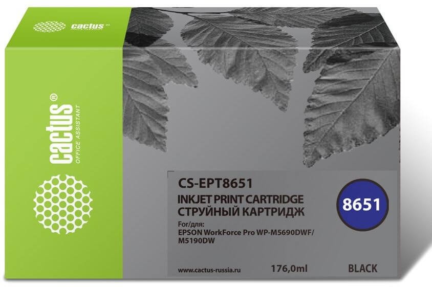 Картридж Cactus T8651 (CS-EPT8651) Black для Epson WorkForce Pro WF-M5190/ WF-M5690DWF, чёрный, 176мл