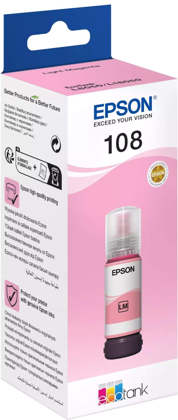Чернила Epson C13T09C64A (108 Light Magenta) оригинальные для Epson EcoTank L8050/ L18050, светло-пурпурный, 70мл