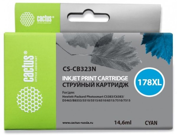 Картридж струйный Cactus CS-CB323N(CS-CB323) №178XL синий (10мл) для HP PS B8553/C5383/C6383/D5463/5510