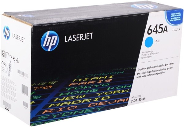 Картридж HP C9731A (645A) оригинальный для принтера HP Color LaserJet 5500/ 5500n/ 5500dn/ 5500dtn/ 5500hdn/ 5550n/ 5550dn/ 5550dtn/ 5550hdn/ 5550dsn cyan, 12000 страниц