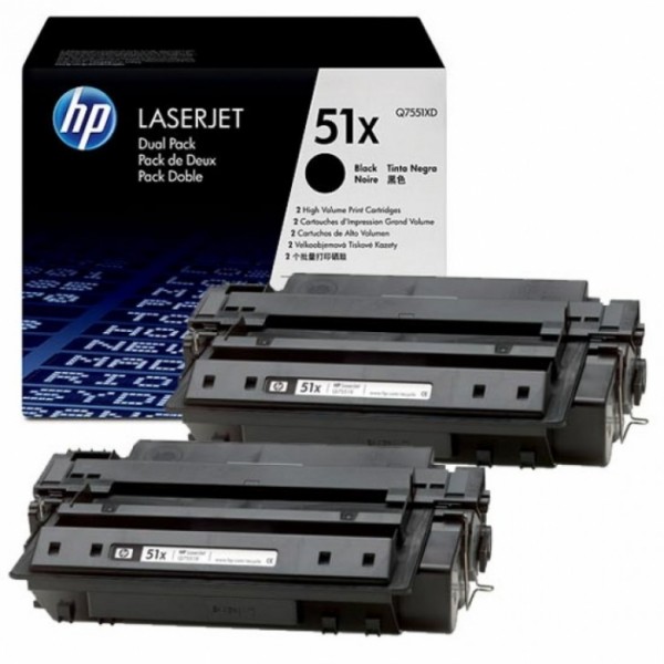 Картридж HP Q7551XD (51X) оригинальный для принтера HP LaserJet P3003dn/ P3003x/ P3004/ P3004d/ P3004n/ P3005/ P3005d/ P3005dn/ P3005n/ P3005x/ M3027/ M3027x/ M3035/ M3035xs black, двойная упаковка 2*13000 страниц