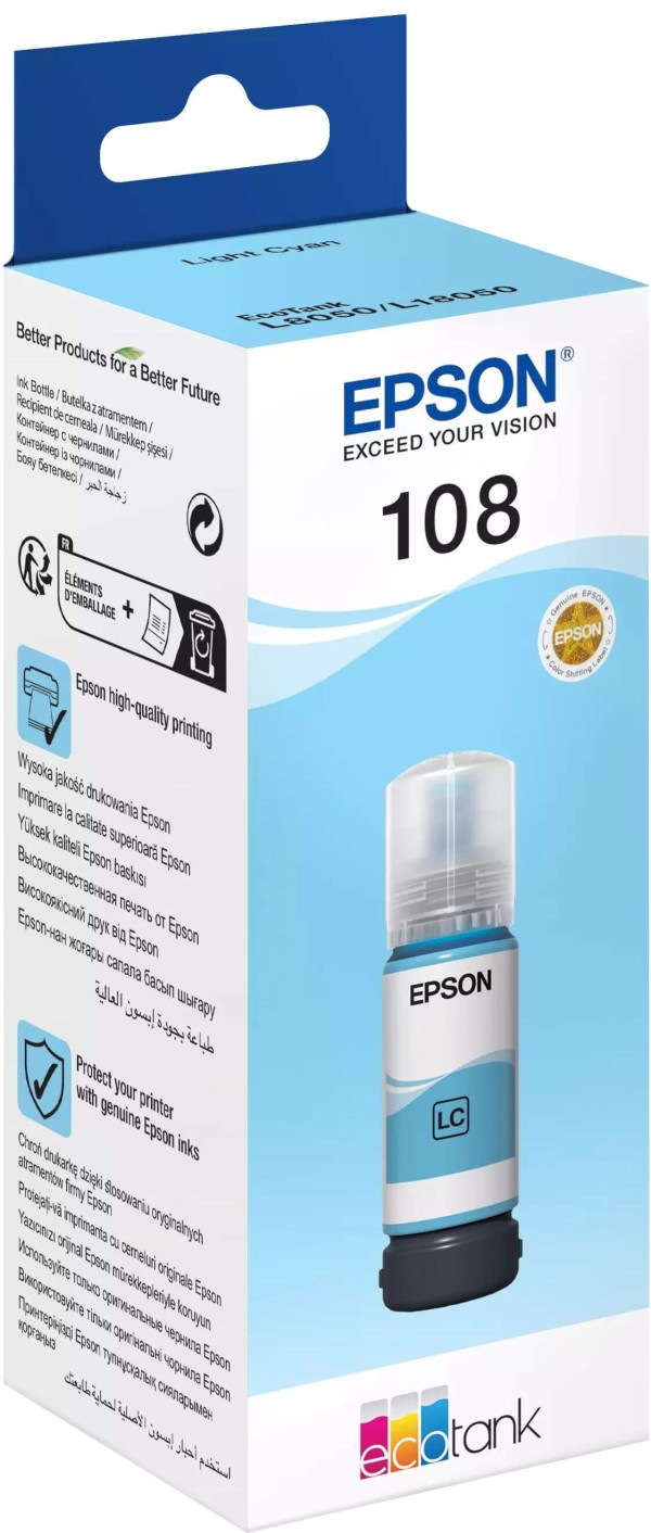 Чернила Epson C13T09C54A (108 Light Cyan) оригинальные для Epson EcoTank L8050/ L18050, светло-голубой, 70мл