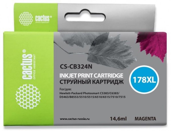Картридж струйный Cactus CS-CB324N(CS-CB324) №178XL пурпурный (10мл) для HP PS B8553/C5383/C6383