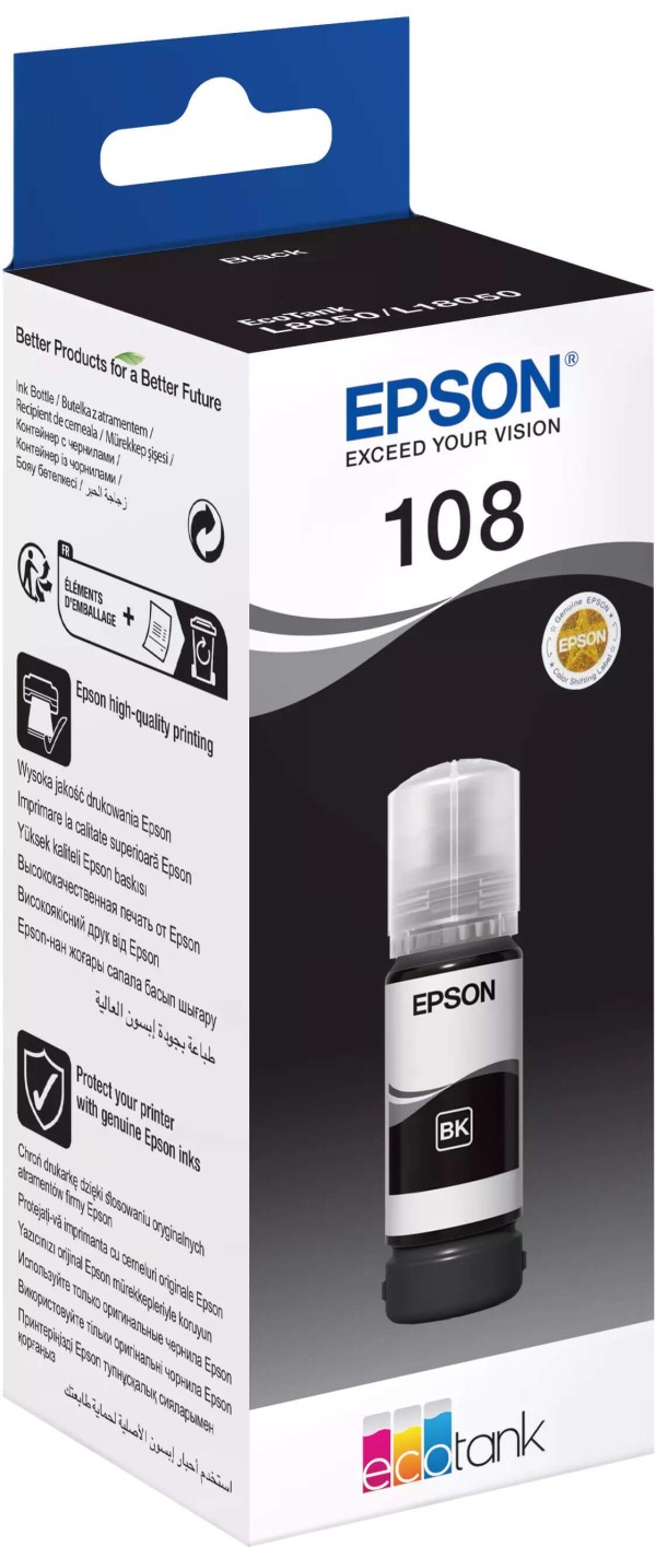 Чернила Epson C13T09C14A (108 Black) оригинальные для Epson EcoTank L8050/ L18050, чёрный, 70мл