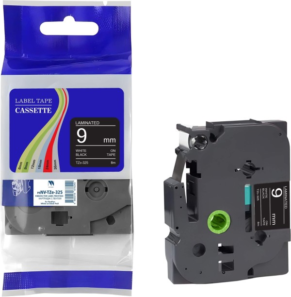 Картридж NV Print TZe-325 (NV-TZe-325) для Brother P-touch P700/ P750W/ 9600, белый на чёрном, 9мм х 8м