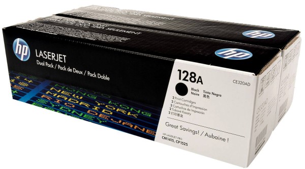 Картридж HP CE320AD (128A) Black оригинальный для HP Color LaserJet Pro CP1525N/ CP1525NW/ CM1415, чёрный, двойная упаковка, 2*2000 страниц
