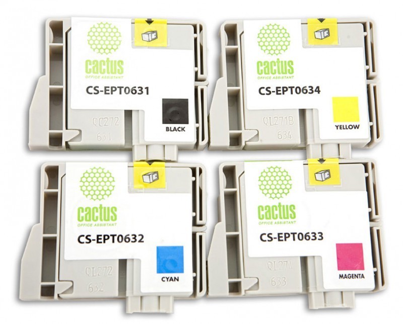 Набор картриджей Cactus T0635 (CS-EPT0635) CMYK для Epson Stylus C67/ C87/ CX3700/ CX4100/ CX4700/ CX5700, голубой/ жёлтый/ пурпурный/ чёрный, 4*10мл