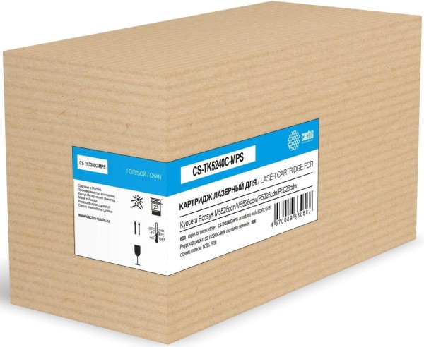 Картридж Cactus TK-5240C (CS-TK5240C-MPS) Cyan для Kyocera Ecosys M5526cdn/ M5526cdw/ P5026cdn/ P5026cdw, голубой, увеличенный, 6000 стр.