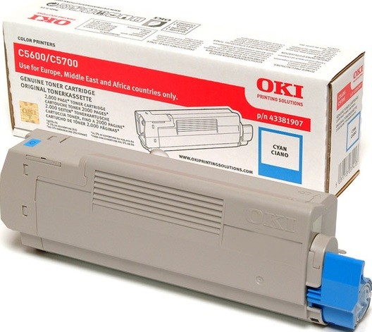 Картридж OKI (43381923/43381907) оригинальный для принтера OKI C5600/ C5700, голубой, 2000 стр.