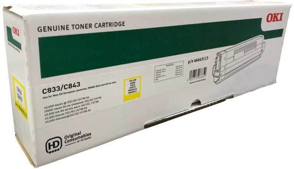 Картридж OKI (46443113) оригинальный для принтера OKI C823/ C833/ C843, жёлтый, 10000 стр.