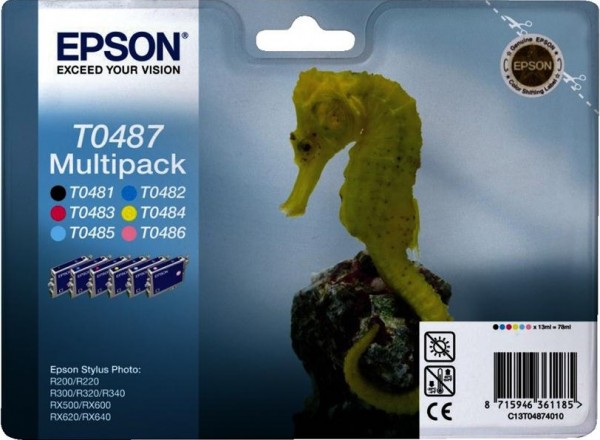 C13T04874010 Картридж Epson для MultiPack R200/R300 (Cyan,Magenta,Yellow,Black,Cyan light,Magenta light) (cons ink)